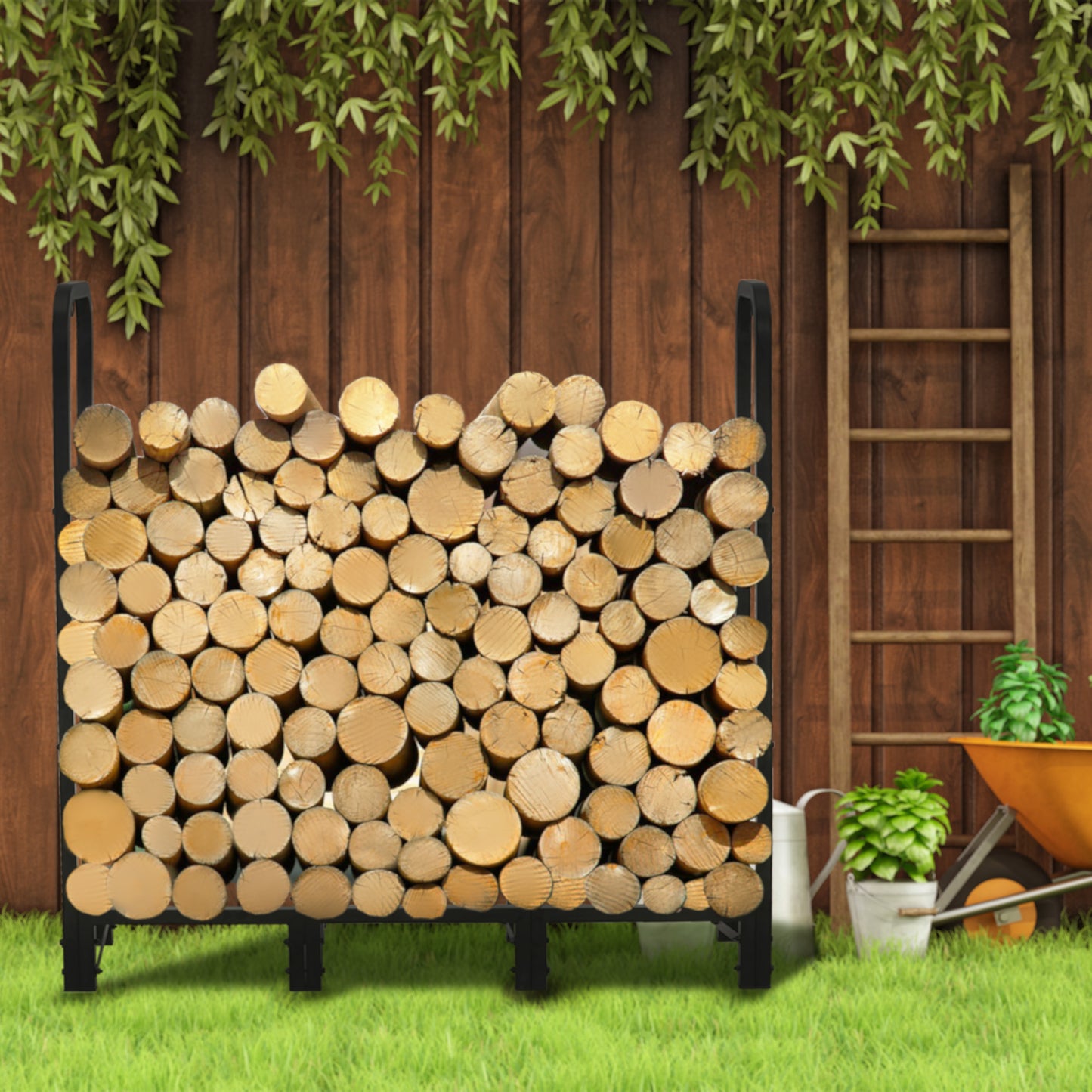 Werph  Firewood Rack Outdoor,Heavy Duty Firewood Storage Rack,Outdoor Firewood Rack with Cover, Black