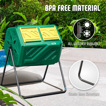 Compost Bin Dual Chamber Compost Tumbler, Fast Assembly 43 Gallon Outdoor with 2 Sliding Doors, Heavy Duty Tumbling Rotating Composter for Kitchen, Garden and Yard, Easy Setup, Gloves Included