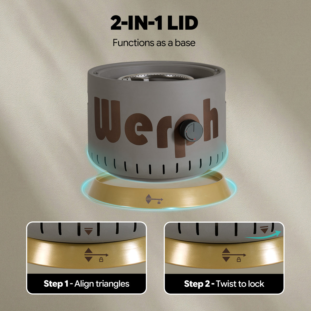 WERPH 17-Inch Compact Propane Gas Fire Pit, 58,000 BTU, Lightweight with Locking 2-in-1 Lid & Pumice Stones, Antique Bronze