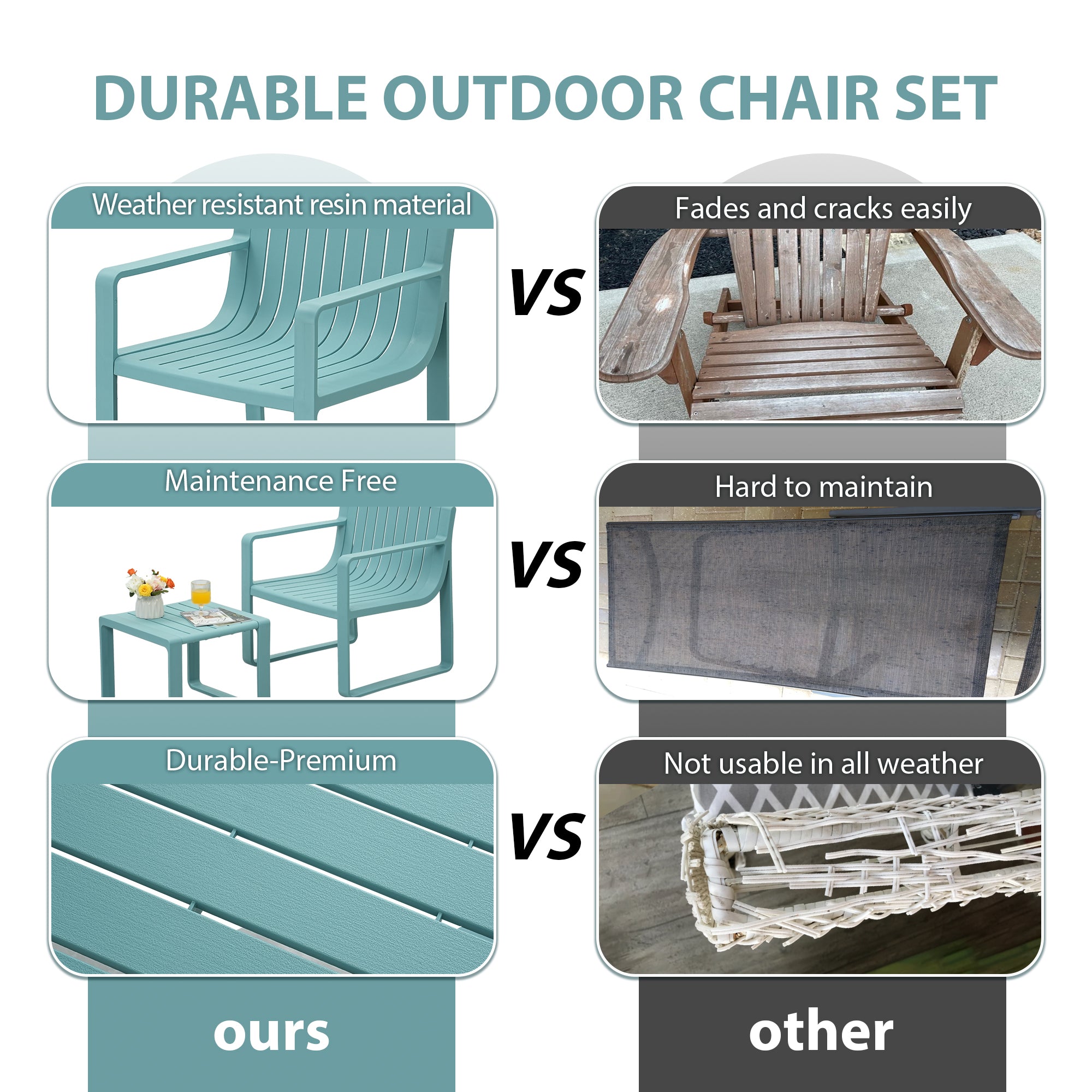 Werph 4-Piece Patio Furniture Set - Table & 3 Chairs for Outdoor & Balcony