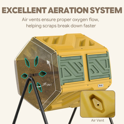 Yellow compost bin with air vents and  excellent aeration system