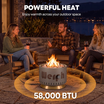 WERPH 17-Inch Compact Propane Gas Fire Pit, 58,000 BTU, Lightweight with Locking 2-in-1 Lid & Pumice Stones, Antique Bronze