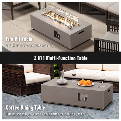 42’’ Propane Fire Pit Table Set with Tank Holder, CSA Certifed 50,000 BTU Outdoor Firepit Table, Wind Guard & Glass Stones, Smoke-Free Rectangular Fire Table for Garden Porch Backyard - Extra Cover