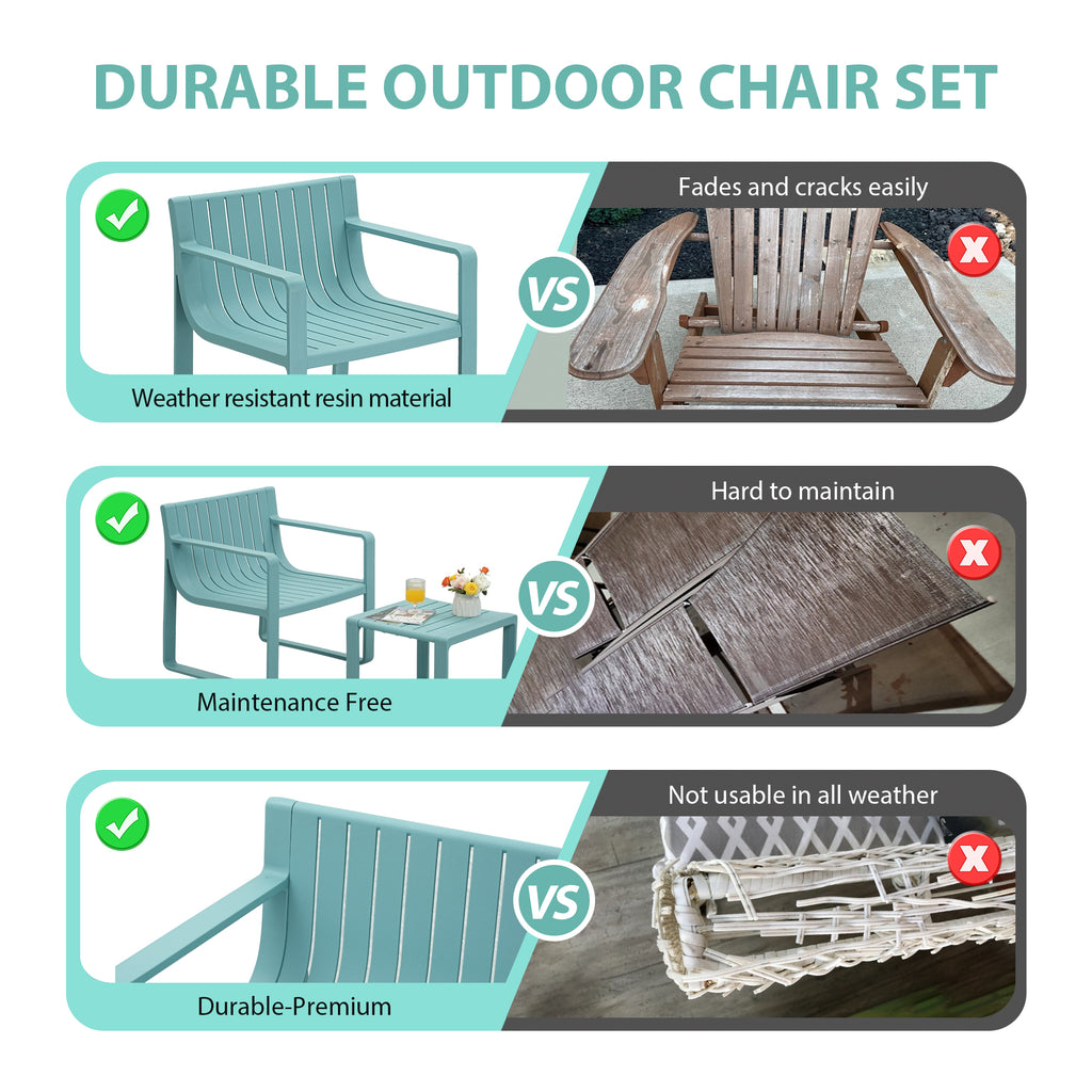 Werph 3-Piece Outdoor Patio Furniture Set - Chair & Side Table for Porch & Balcony