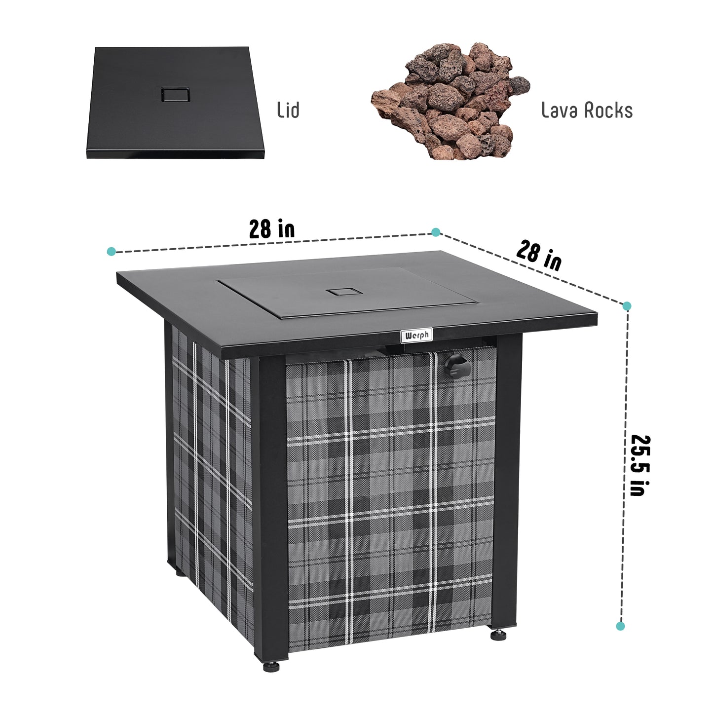 Werph  28" Propane Fire Pit Table, 50,000 BTU Fire Table with Lava Rocks, CSA Certified Gas Fire Pit Table