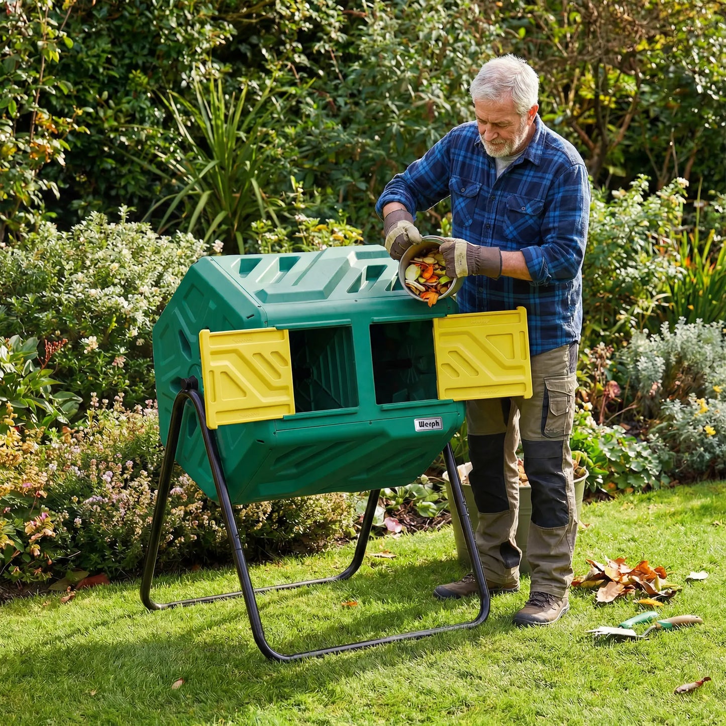 Werph 43 Gallon Dual Chamber Compost Tumbler - Fast Assembly