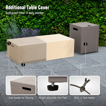 42’’ Propane Fire Pit Table Set with Tank Holder, CSA Certifed 50,000 BTU Outdoor Firepit Table, Wind Guard & Glass Stones, Smoke-Free Rectangular Fire Table for Garden Porch Backyard - Extra Cover