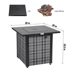 Outdoor patio gas fire table with lava rocks and dining lid