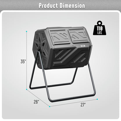 Compost Bin Dual Chamber Compost Tumbler, Fast Assembly 43 Gallon Outdoor with 2 Sliding Doors, Heavy Duty Tumbling Rotating Composter for Kitchen, Garden and Yard, Easy Setup, Gloves Included