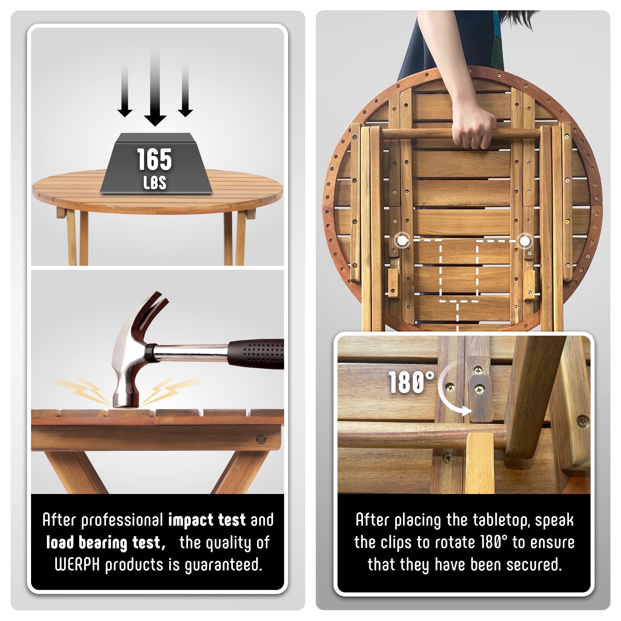 Werph 3-Piece Acacia Wood Bistro Set with Cushions - Foldable Patio Furniture for Balcony & Deck