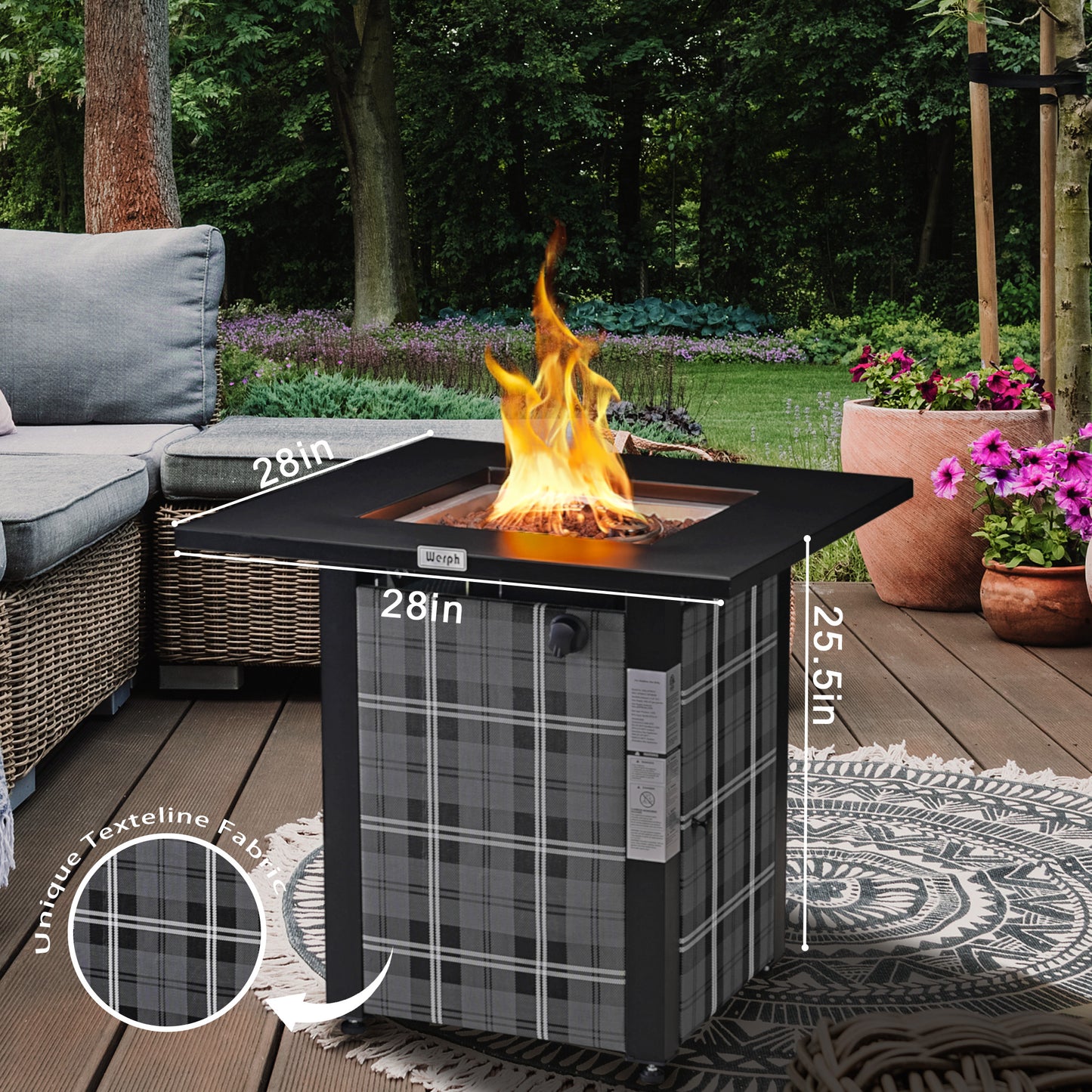 Werph  28" Propane Fire Pit Table, 50,000 BTU Fire Table with Lava Rocks, CSA Certified Gas Fire Pit Table