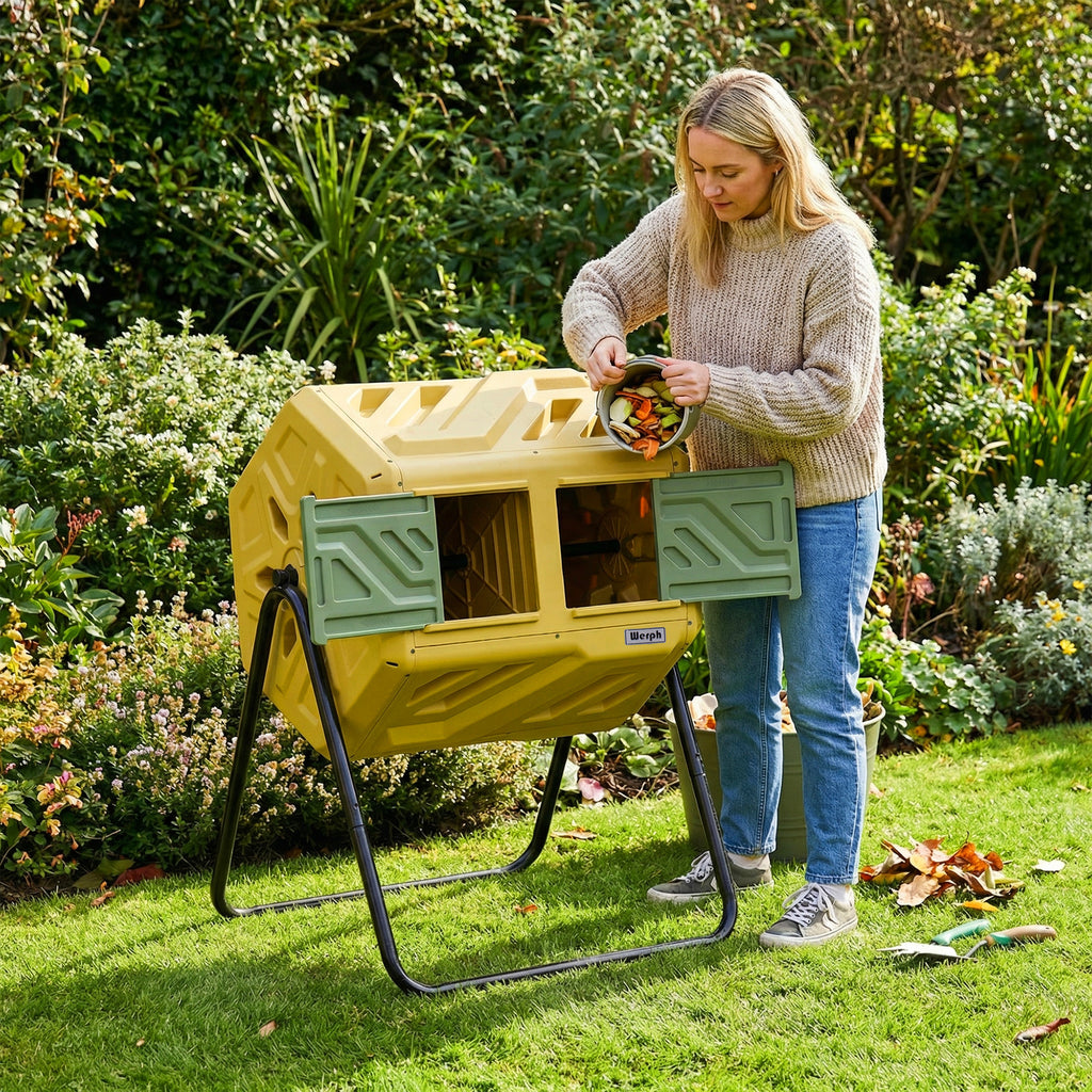 Werph 43 Gallon Dual-Chamber Compost Bin with Gloves for Garden