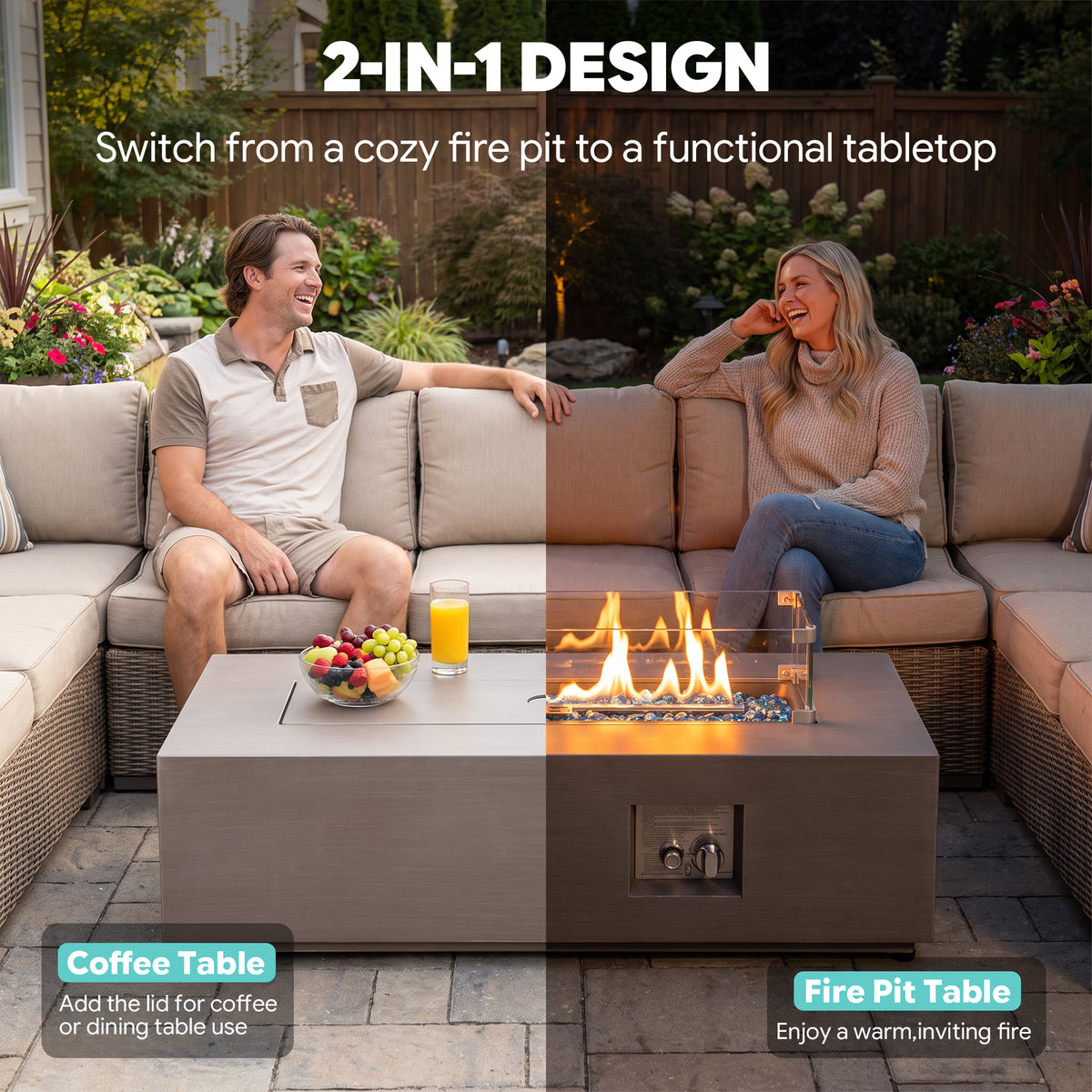 WERPH 42-Inch Propane Fire Pit Table, Rectangular, 60,000 BTU