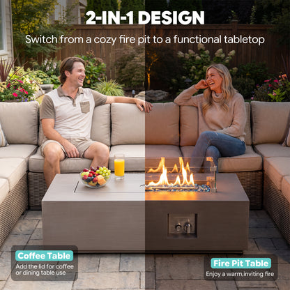 WERPH 42-Inch Propane Fire Pit Table, Rectangular, 60,000 BTU
