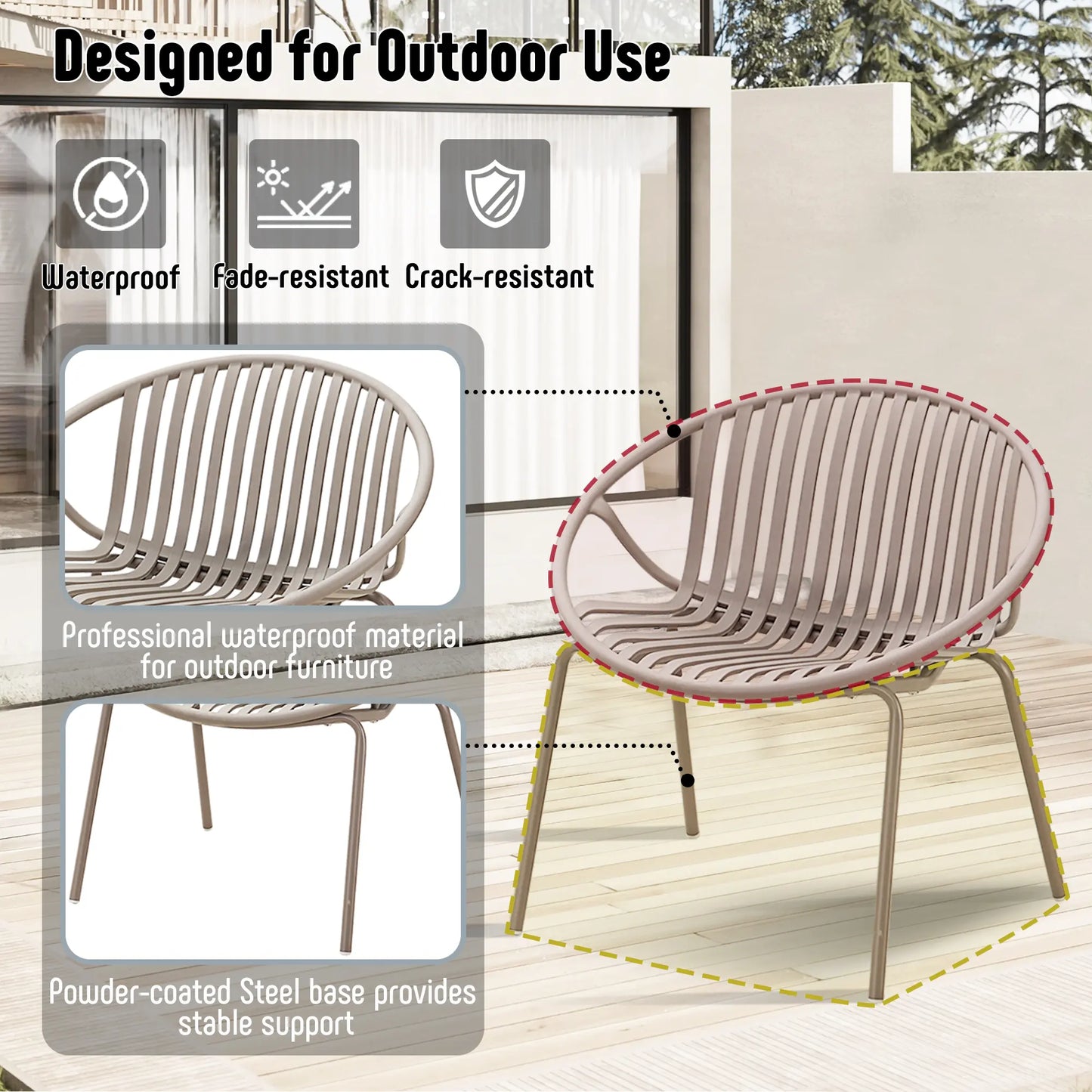Werph Grey 3-Piece Resin Plastic Patio Conversation Deep Seating Set