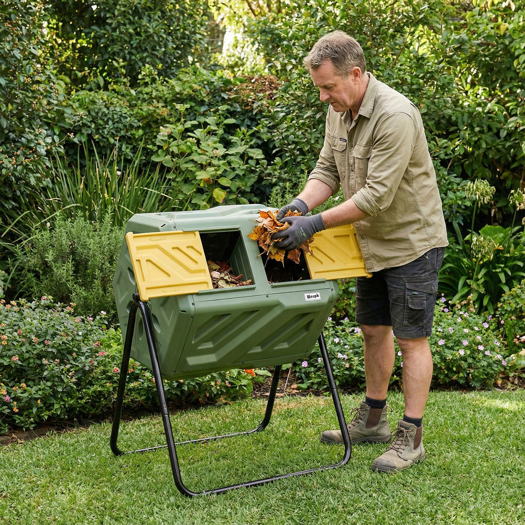 WERPH 43-Gallon Dual-Chamber Compost Bin with Gloves for Garden