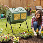 WERPH 43-Gallon Dual-Chamber Compost Bin with Gloves for Garden