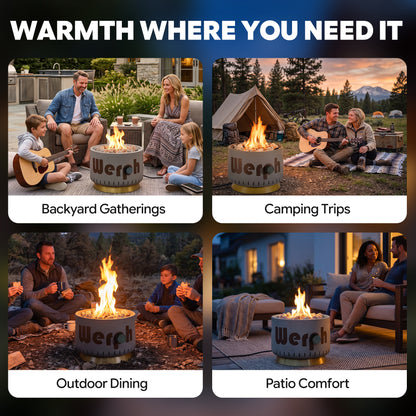 WERPH 17-Inch Compact Propane Gas Fire Pit, 58,000 BTU, Lightweight with Locking 2-in-1 Lid & Pumice Stones, Antique Bronze